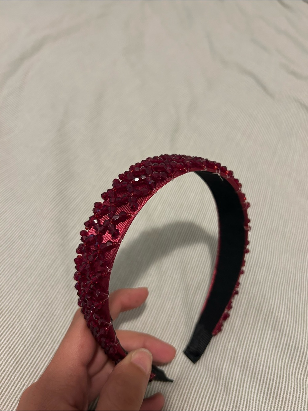Beaded Red Headband for Women - Elegant Sparkle Hair Accessory